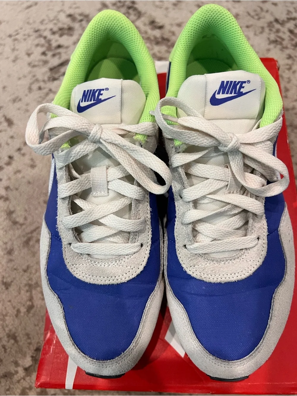 Nike Women’s Blue and Neon Green Retro Sneakers -Fit like women’s 8.